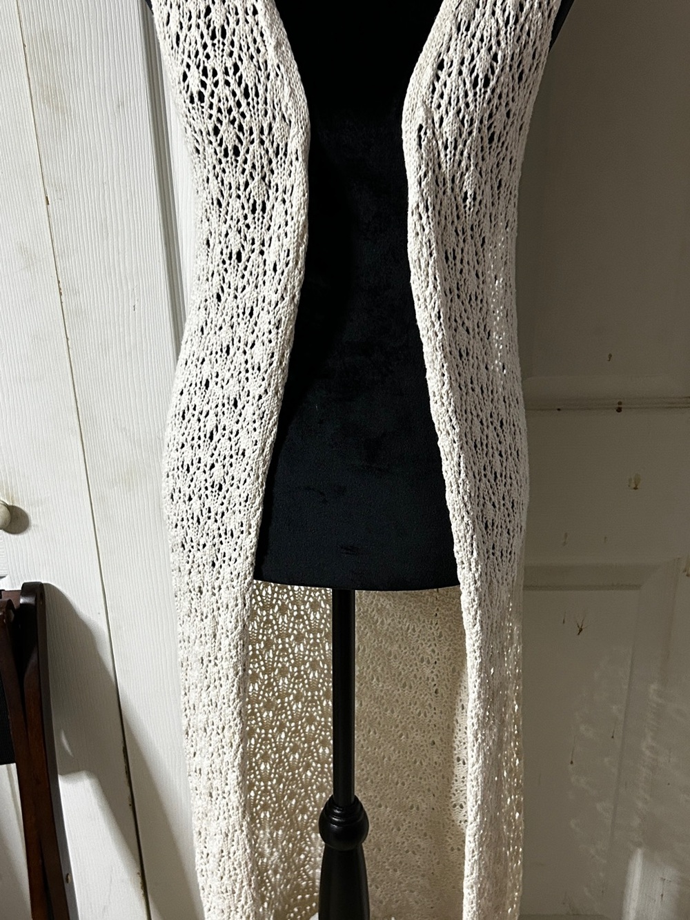 Freshman 1996 Cream Crocheted Open front Duster Vest